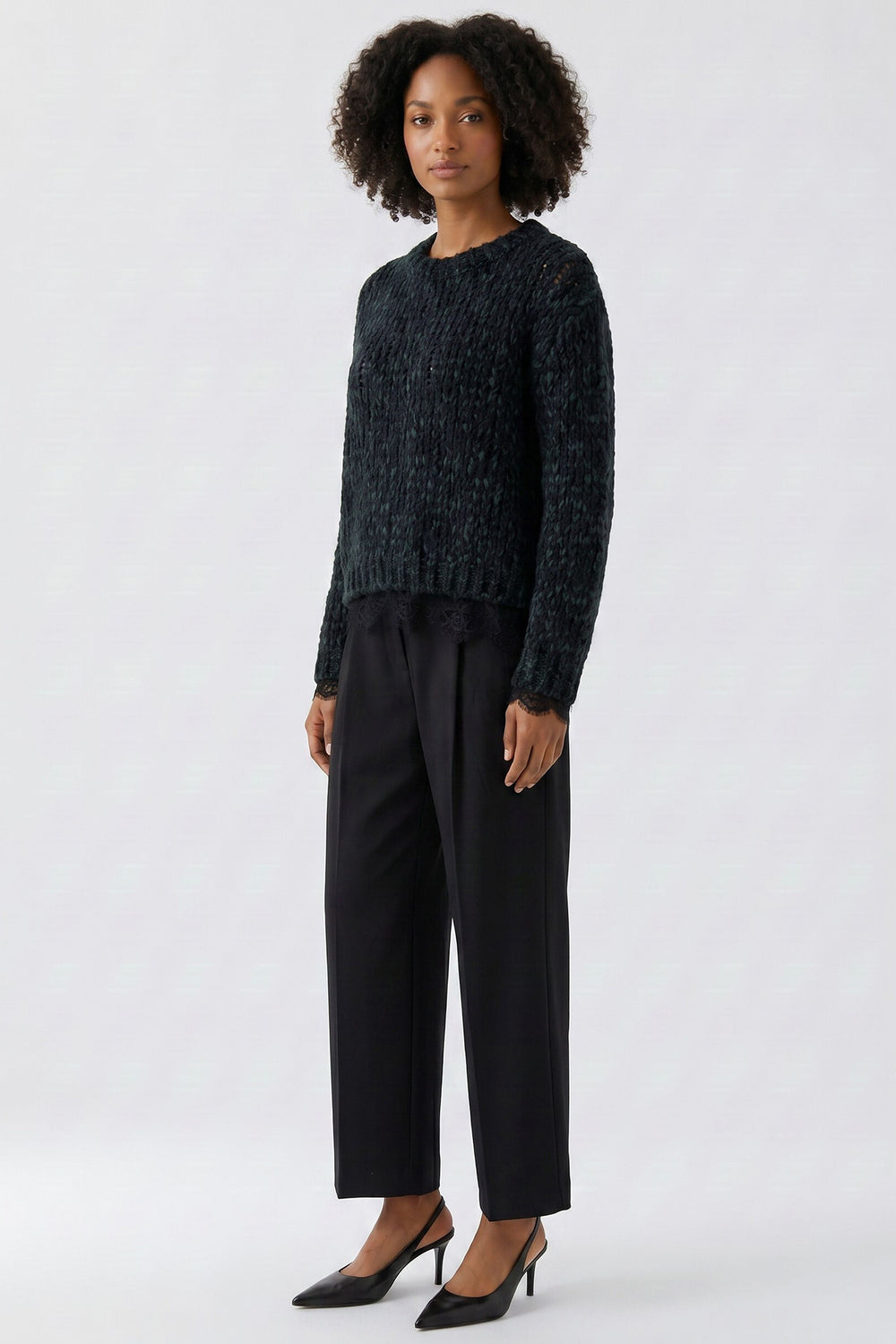 Oui Black Green Jumper at Shirley Allum