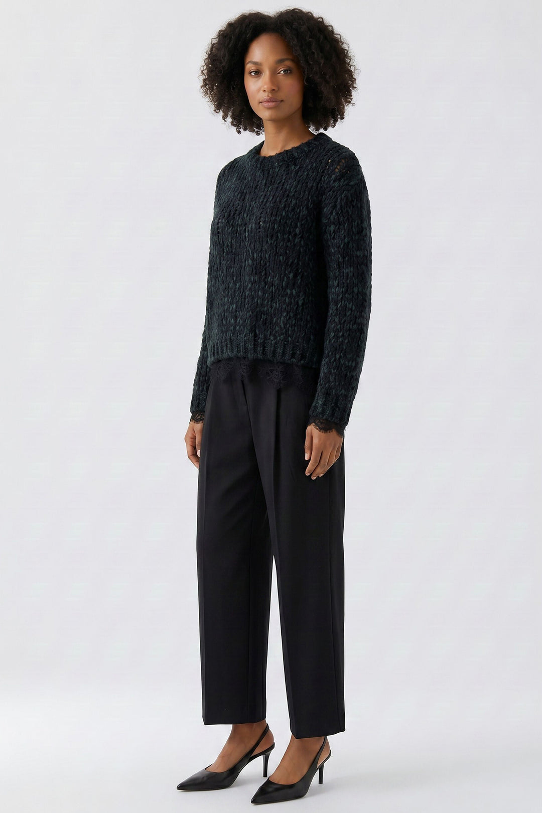 Oui Black Green Jumper at Shirley Allum