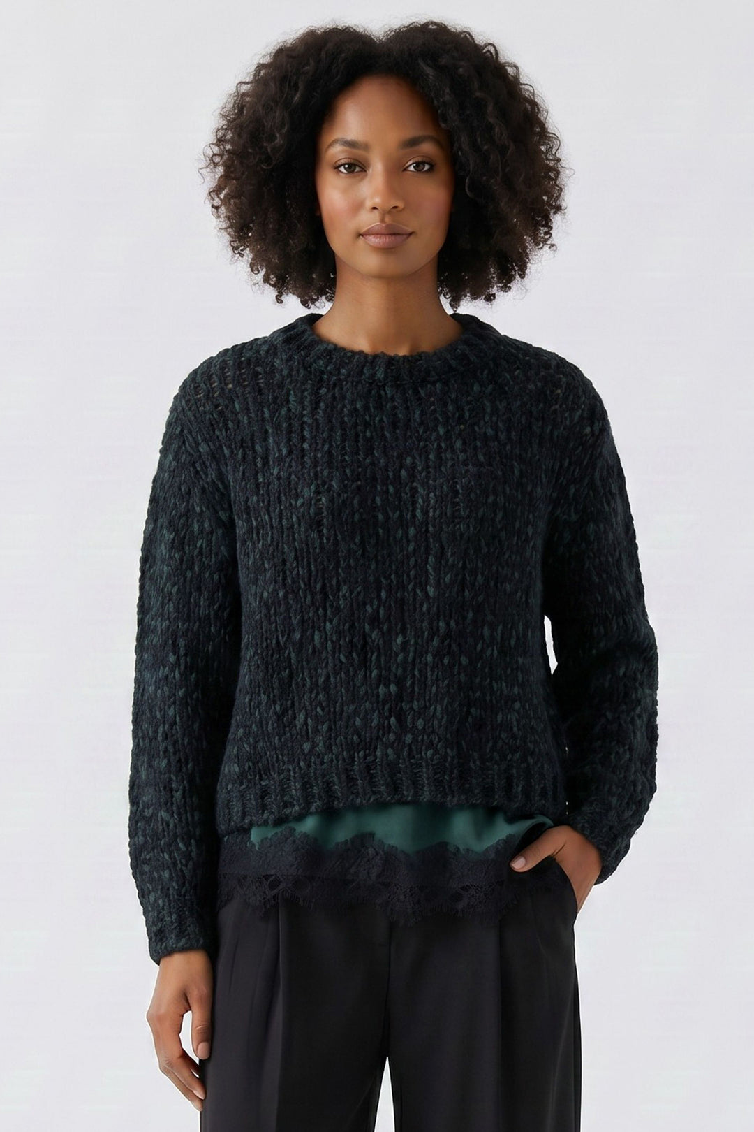 Oui Black Green Jumper at Shirley Allum