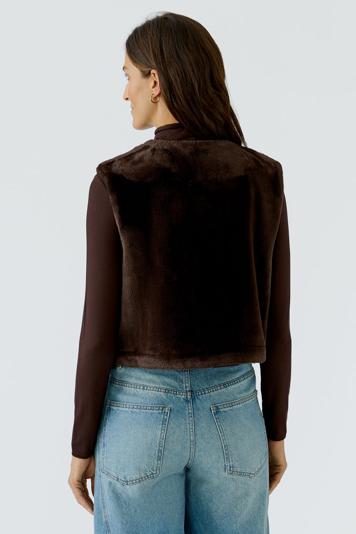 Oui Chocolate Torte Brown Faux Fur Gilet Waistcoat 100019-8936, back view