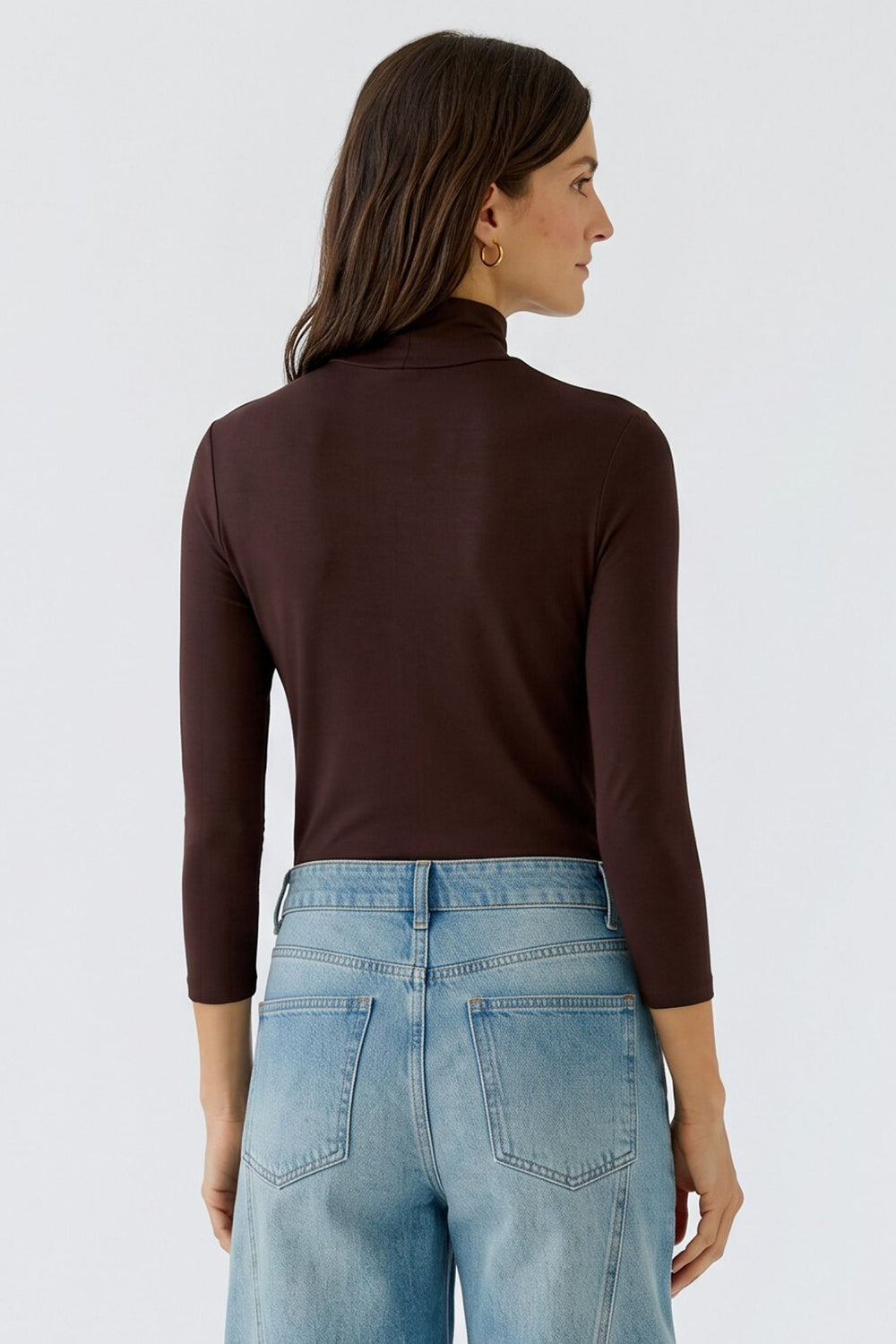 Oui Chocolate Torte Brown Long Sleeve Roll-Neck Top 99007-8936, back view