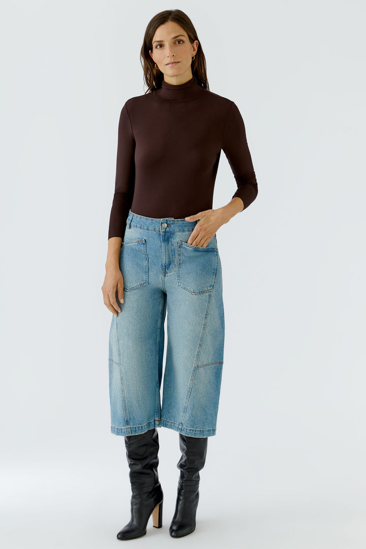 Oui Chocolate Torte Brown Long Sleeve Roll-Neck Top 99007-8936, front full length