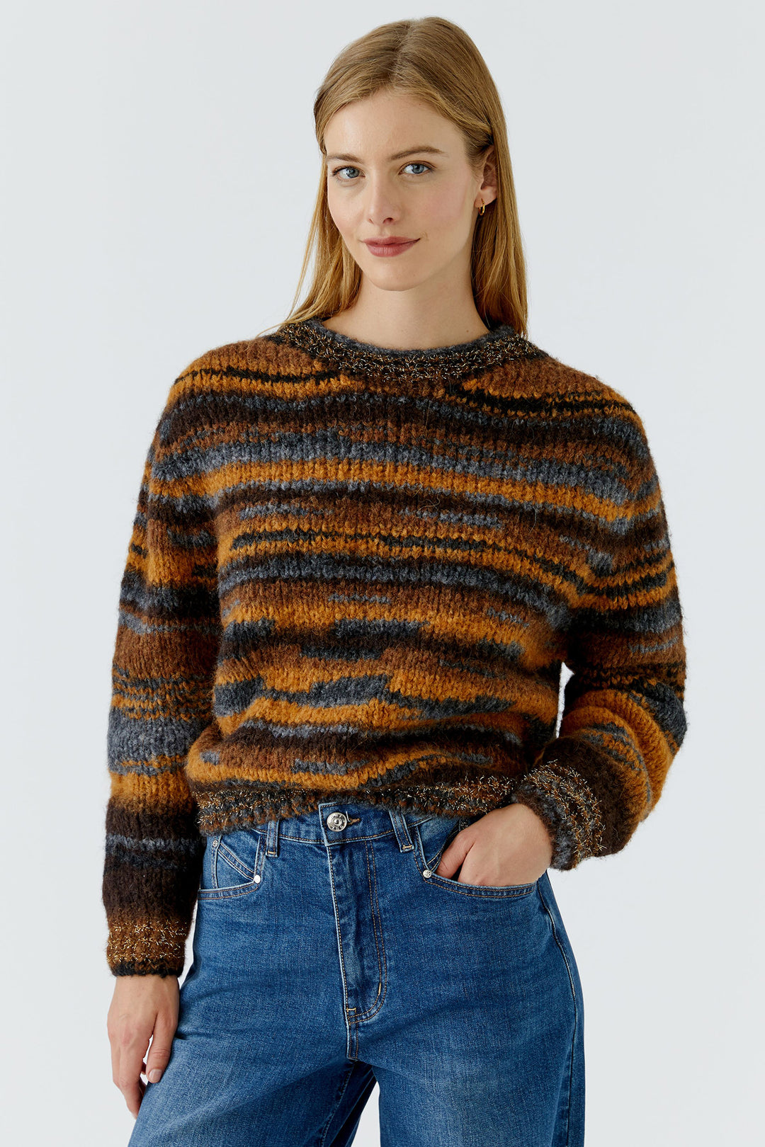 Oui Dark Brown Camel Jumper at Shirley Allum