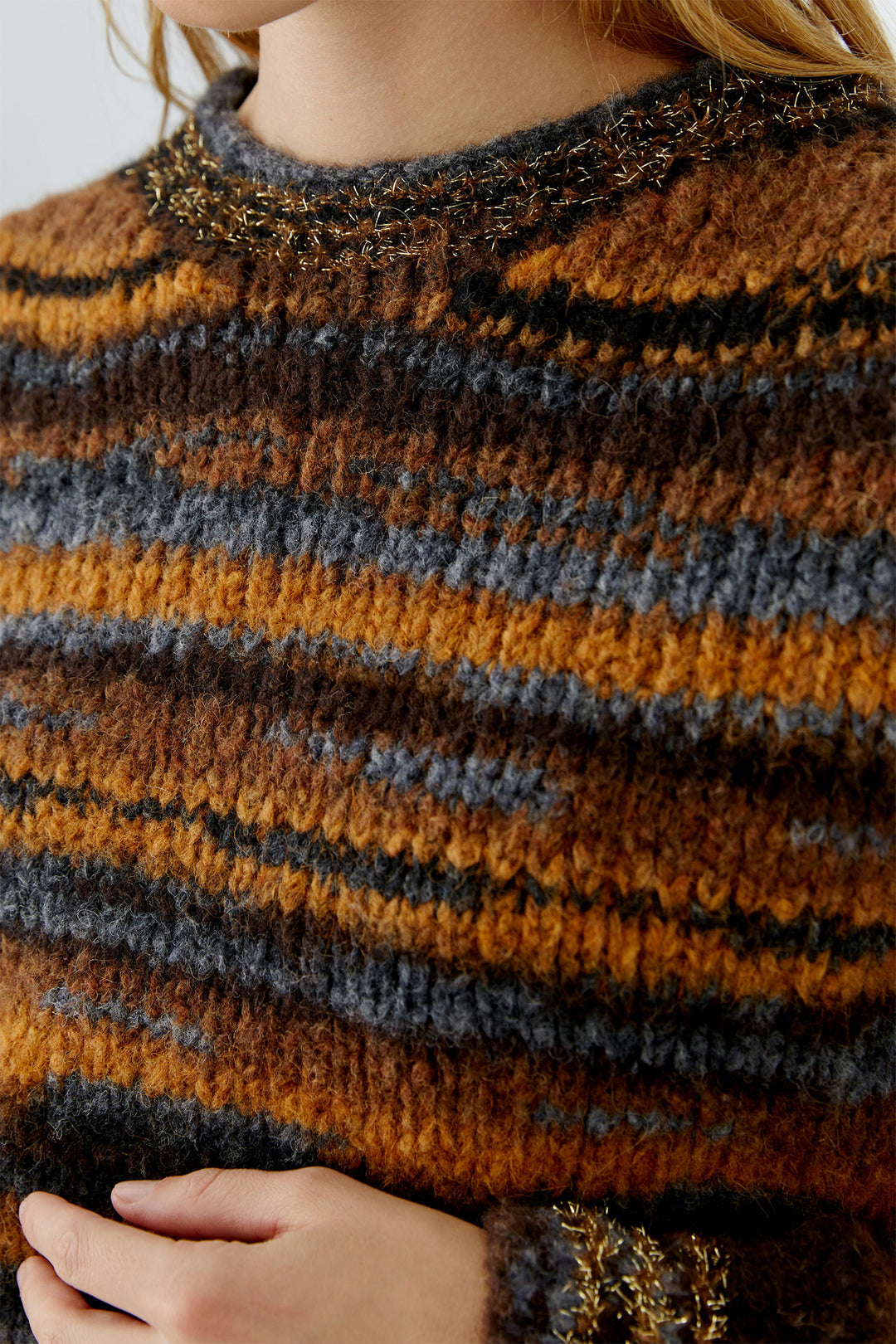 Oui Dark Brown Camel Jumper at Shirley Allum