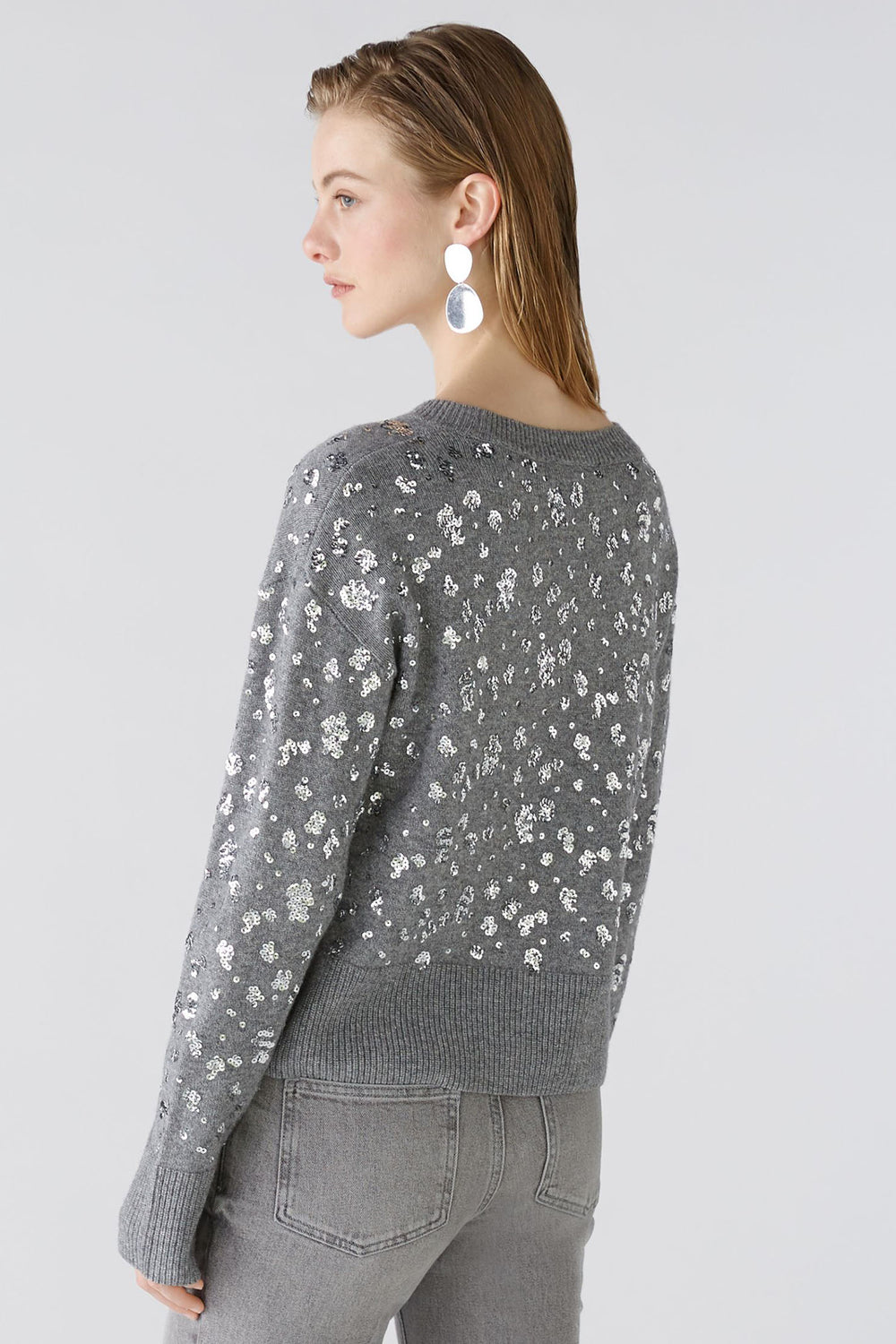 Oui Jumper Grey Silver Sequin 89197 9559 - Shirley Allum Boutique