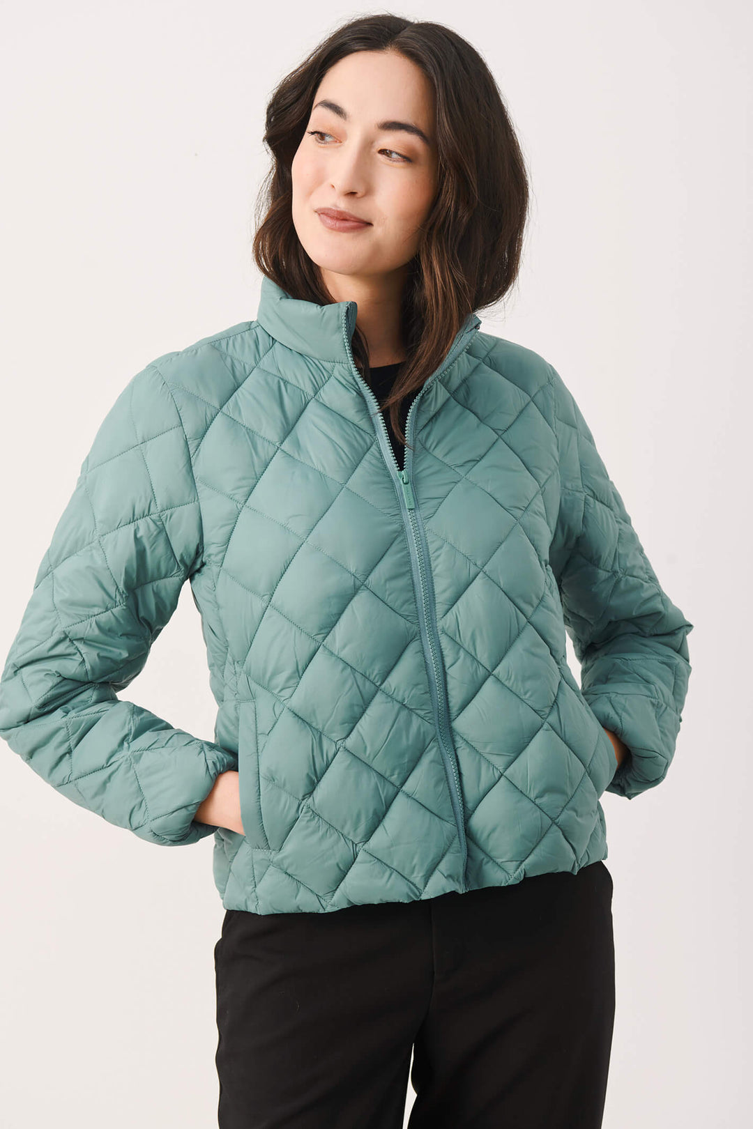 Part Two 30307752 OliaPW 175110 Trellis Green Diamond Padded Jacket - Shirley Allum Boutique