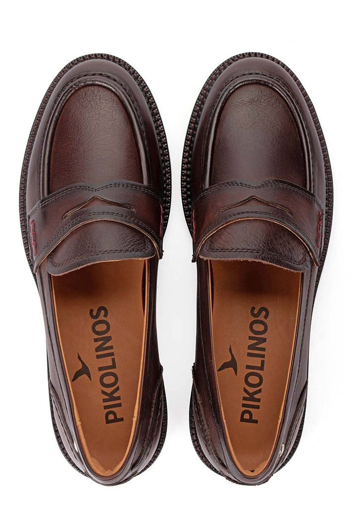 Pikolinos Deva Caoba Brown Leather Penny Loafers W2L-3959, top view