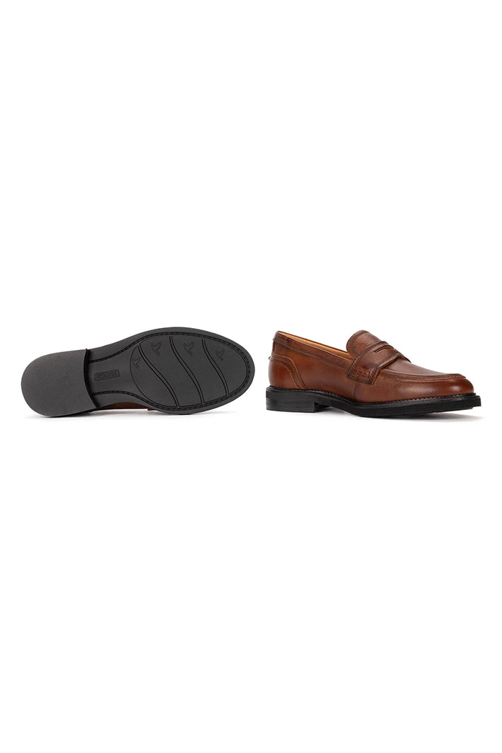 Pikolinos Deva Cuero Brown Leather Penny Loafers W2L-3959, sole and side view