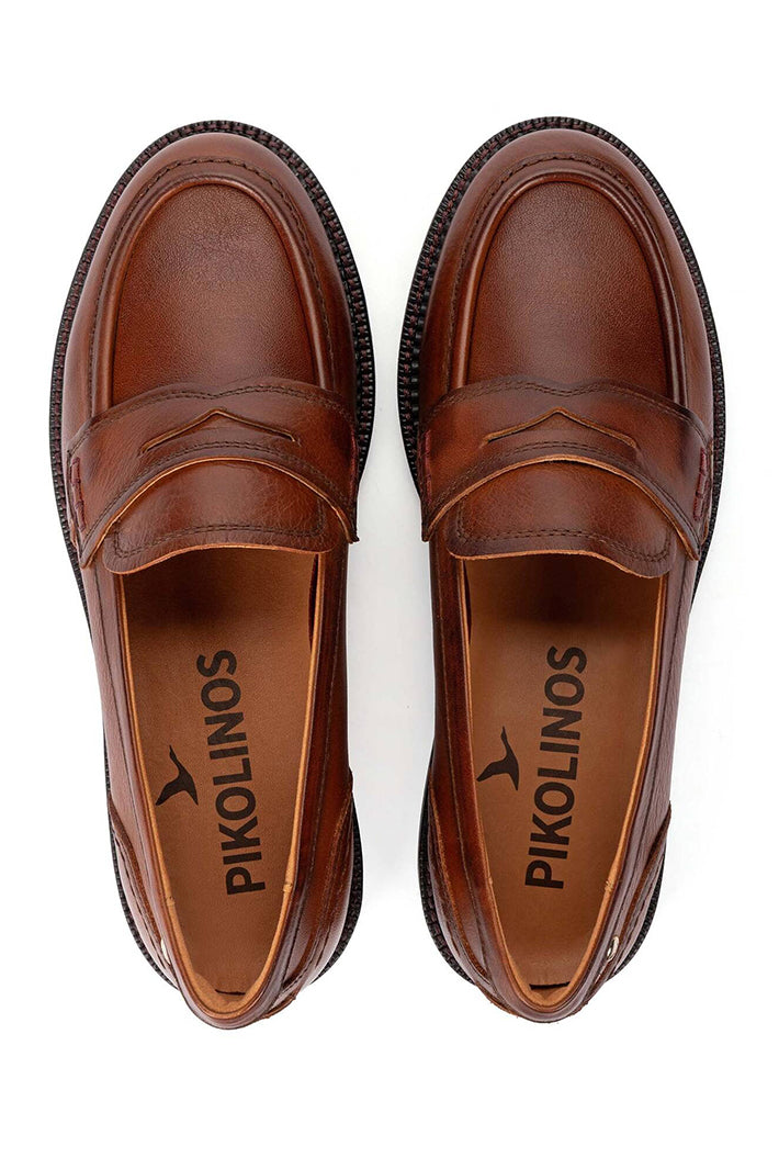 Pikolinos Deva Cuero Brown Leather Penny Loafers W2L-3959, top view