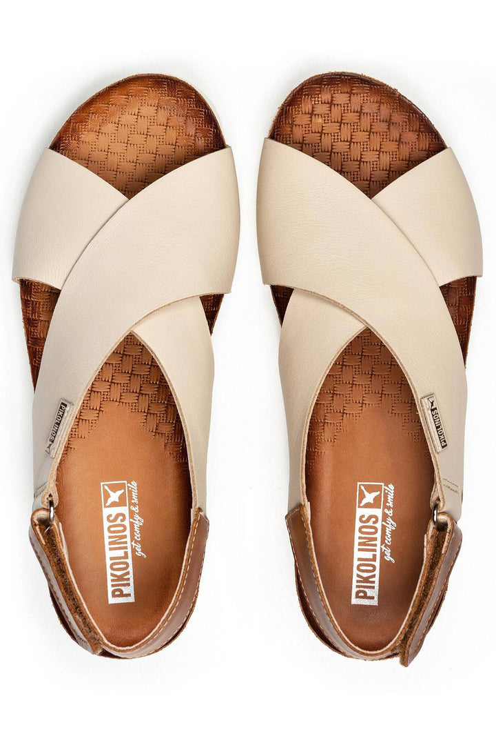 Pikolinos Mahon Beige Leather Velcro Wedge Sandal W9E-0912