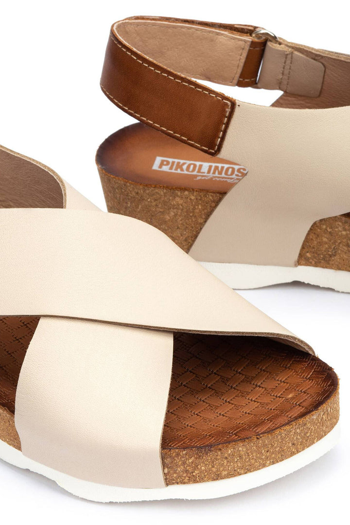 Pikolinos Mahon Beige Leather Velcro Wedge Sandal W9E-0912