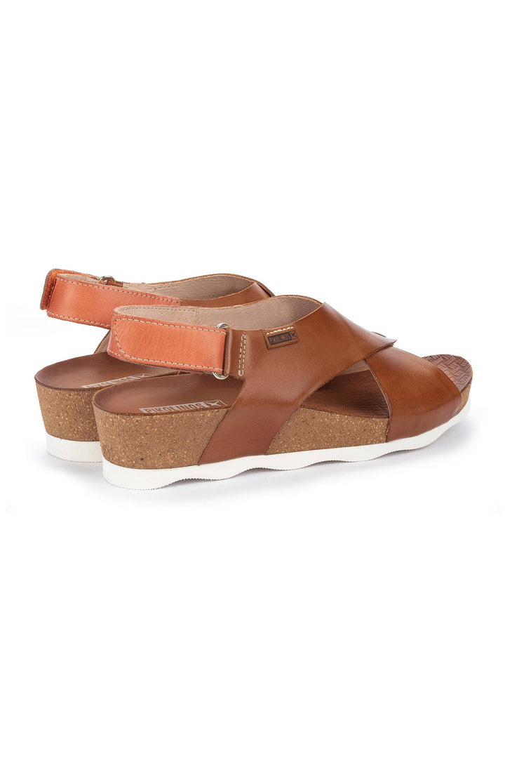 Pikolinos Mahon Brandy Brown Leather Velcro Wedge Sandals W9E-0912