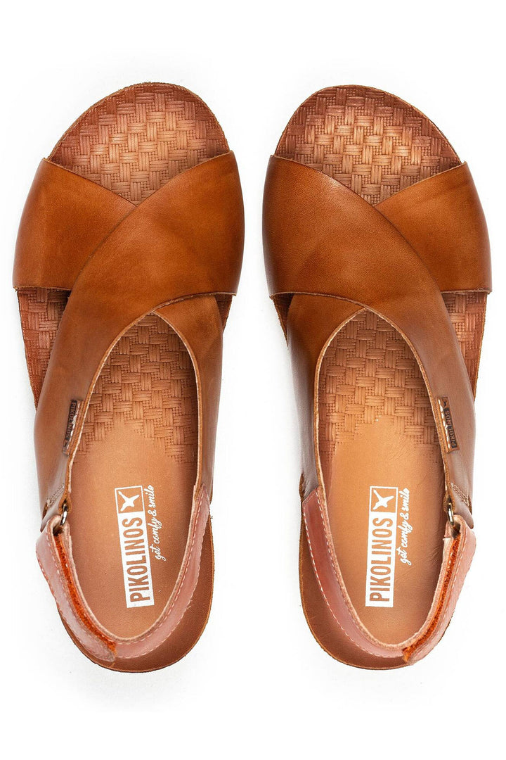 Pikolinos Mahon Brandy Brown Leather Velcro Wedge Sandals W9E-0912