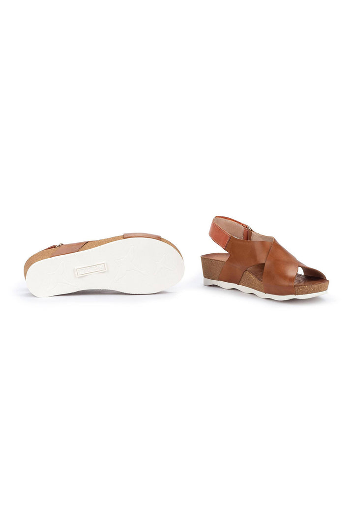 Pikolinos Mahon Brandy Brown Leather Velcro Wedge Sandals W9E-0912