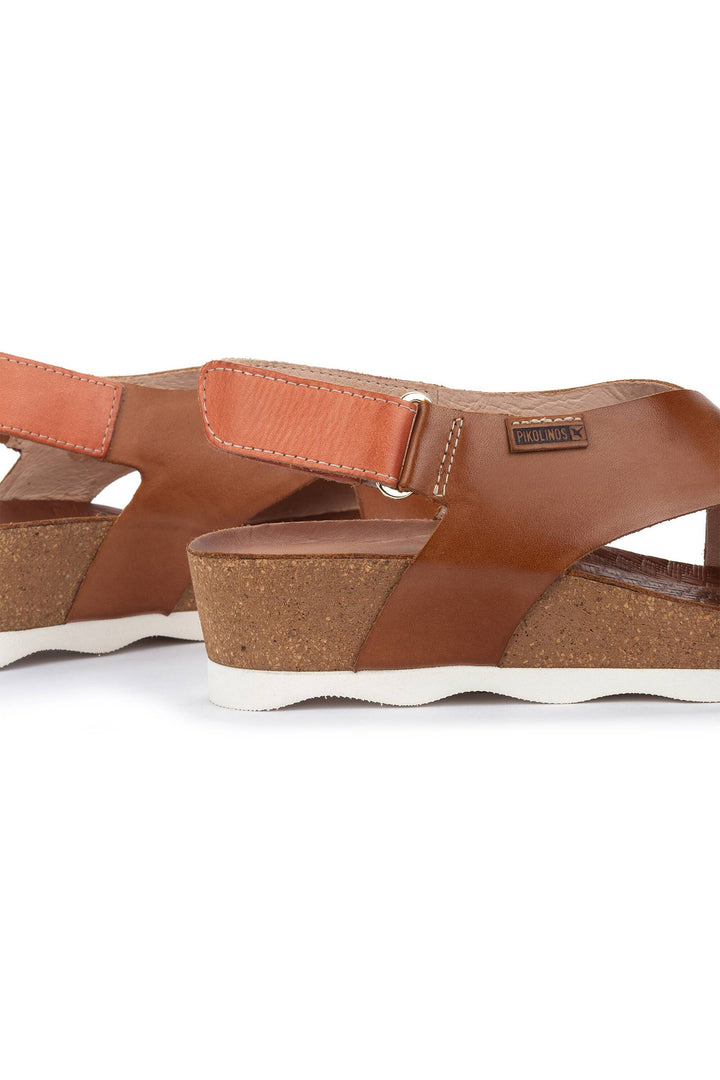 Pikolinos Mahon Brandy Brown Leather Velcro Wedge Sandals W9E-0912