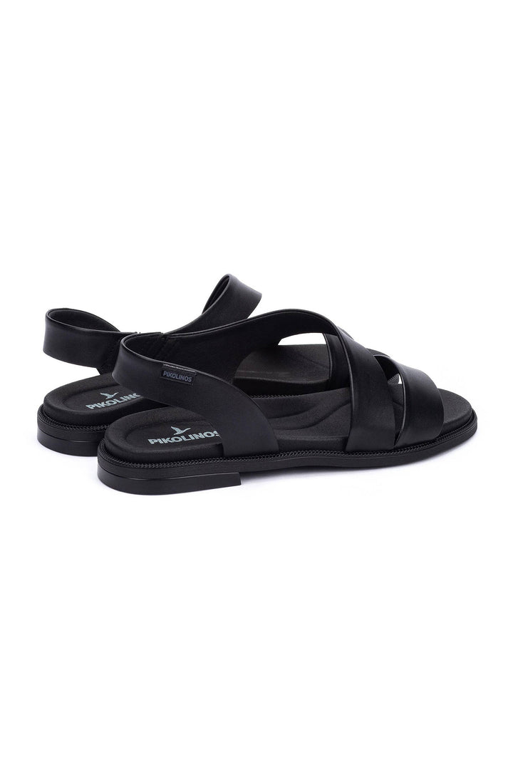 Pikolinos Navia Black Leather Flat Sandals W3E-0652