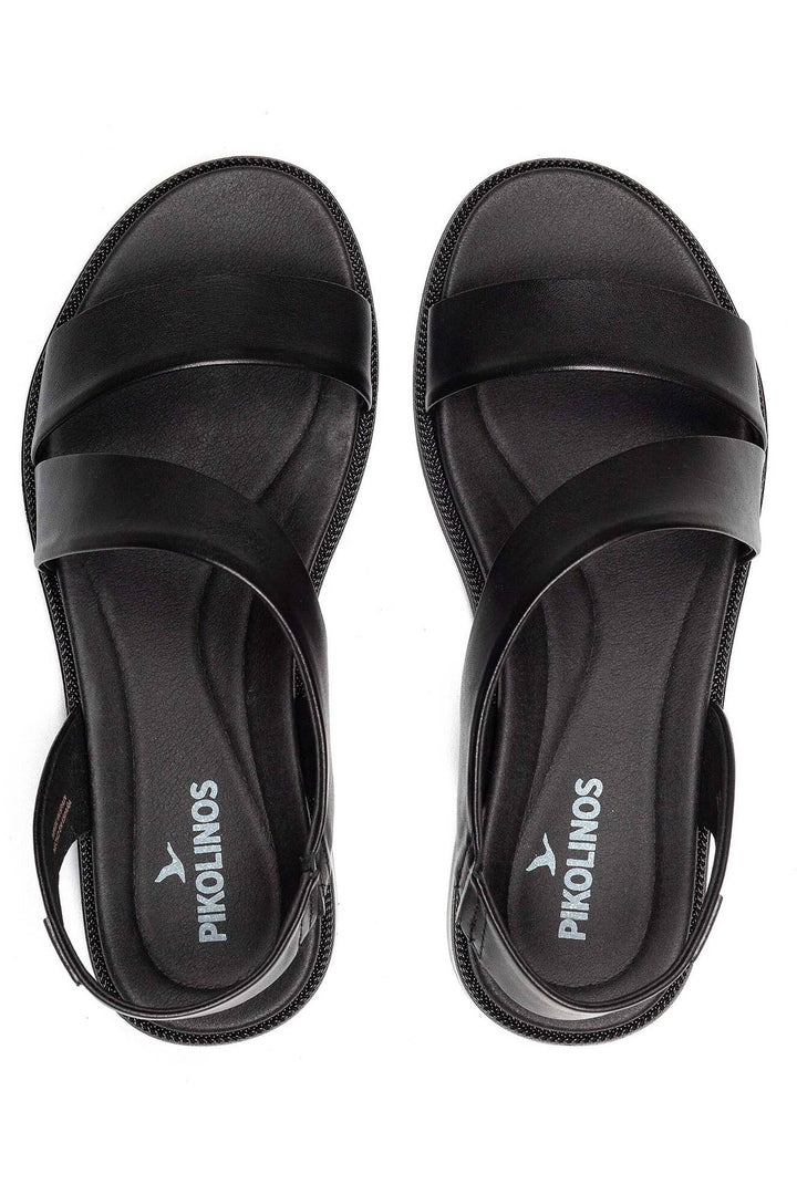 Pikolinos Navia Black Leather Flat Sandals W3E-0652