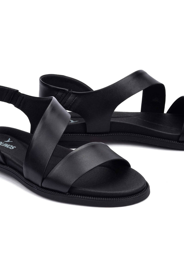 Pikolinos Navia Black Leather Flat Sandals W3E-0652