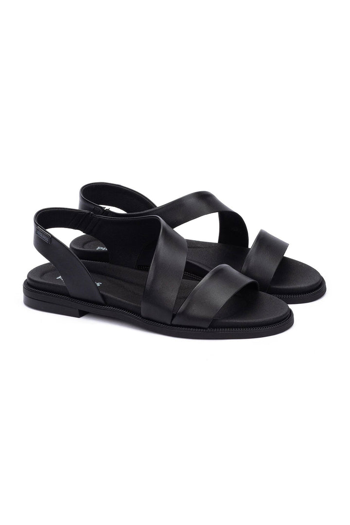 Pikolinos Navia Black Leather Flat Sandals W3E-0652