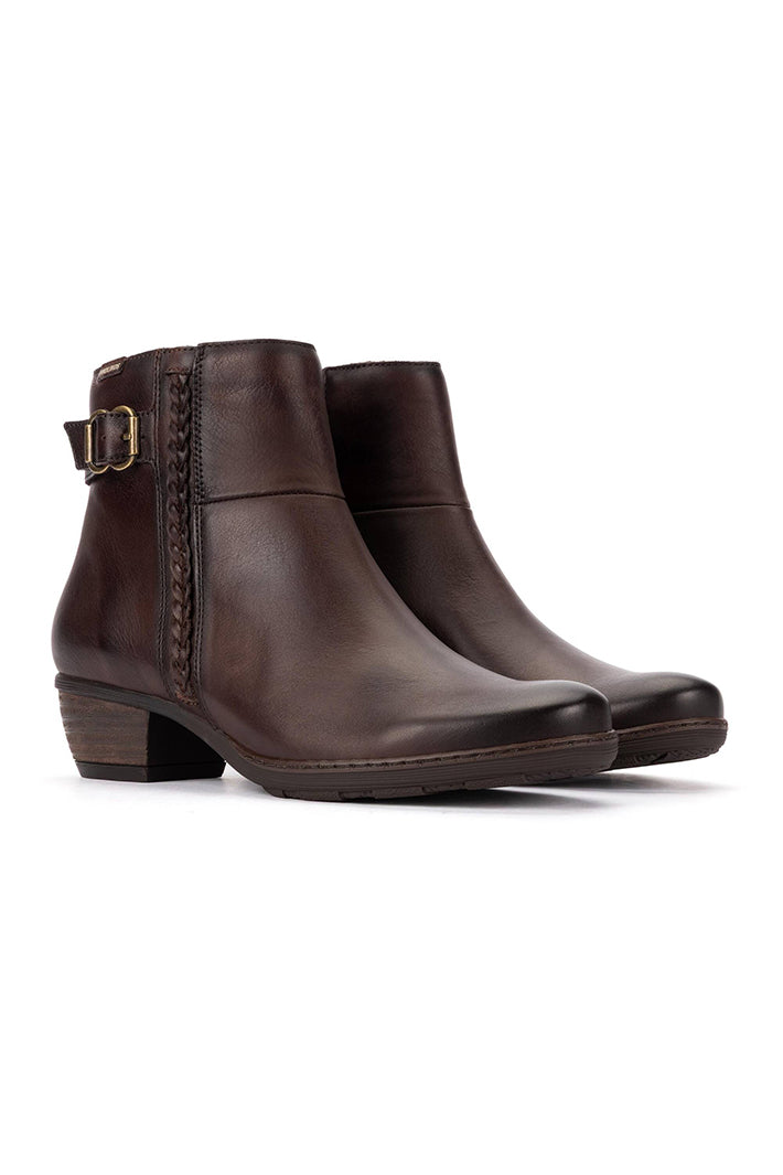 Pikolinos Utiel Caoba Brown Leather Ankle Boots W7P-8501, pair, front angle view