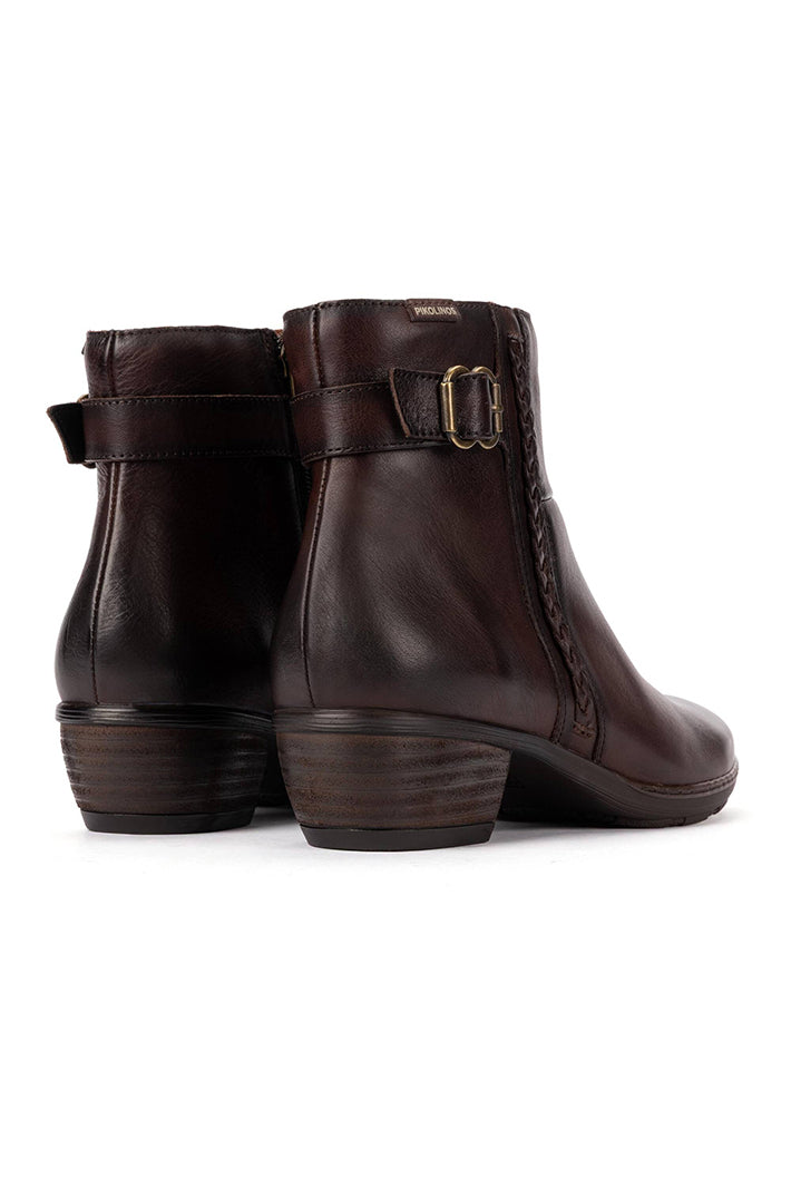Pikolinos Utiel Caoba Brown Leather Ankle Boots W7P-8501, back view