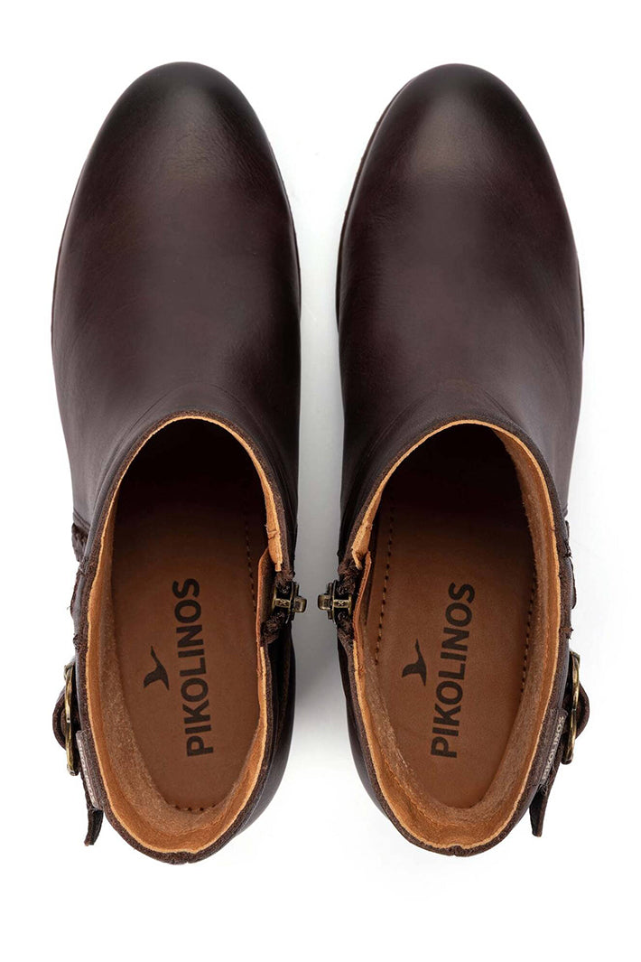 Pikolinos Utiel Caoba Brown Leather Ankle Boots W7P-8501, top view