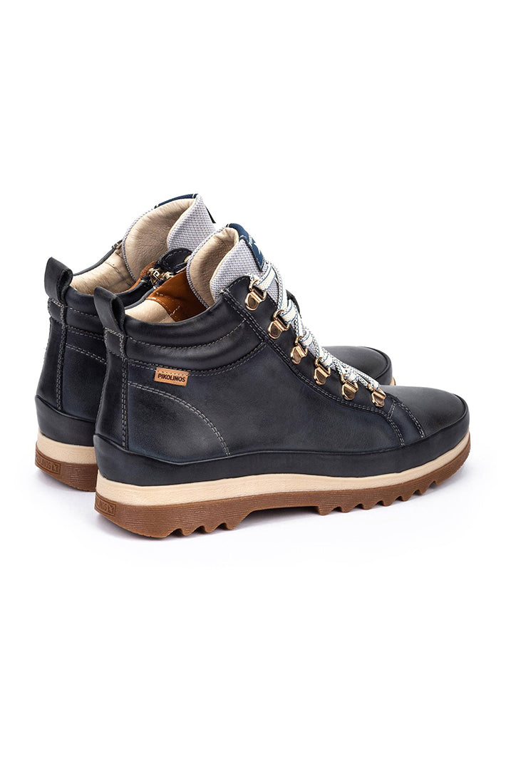 Pikolinos Vigo Ocean Navy Leather Lace-Up Hiker Boots W3W-8564ST, back view