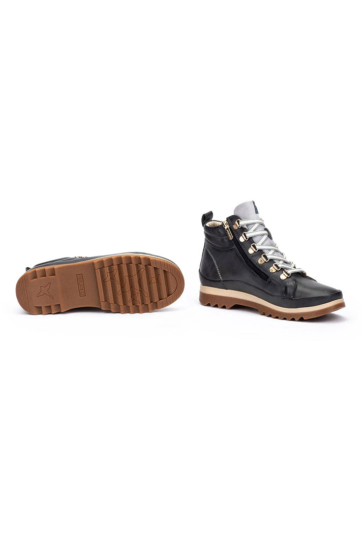Pikolinos Vigo Ocean Navy Leather Lace-Up Hiker Boots W3W-8564ST, sole and side view