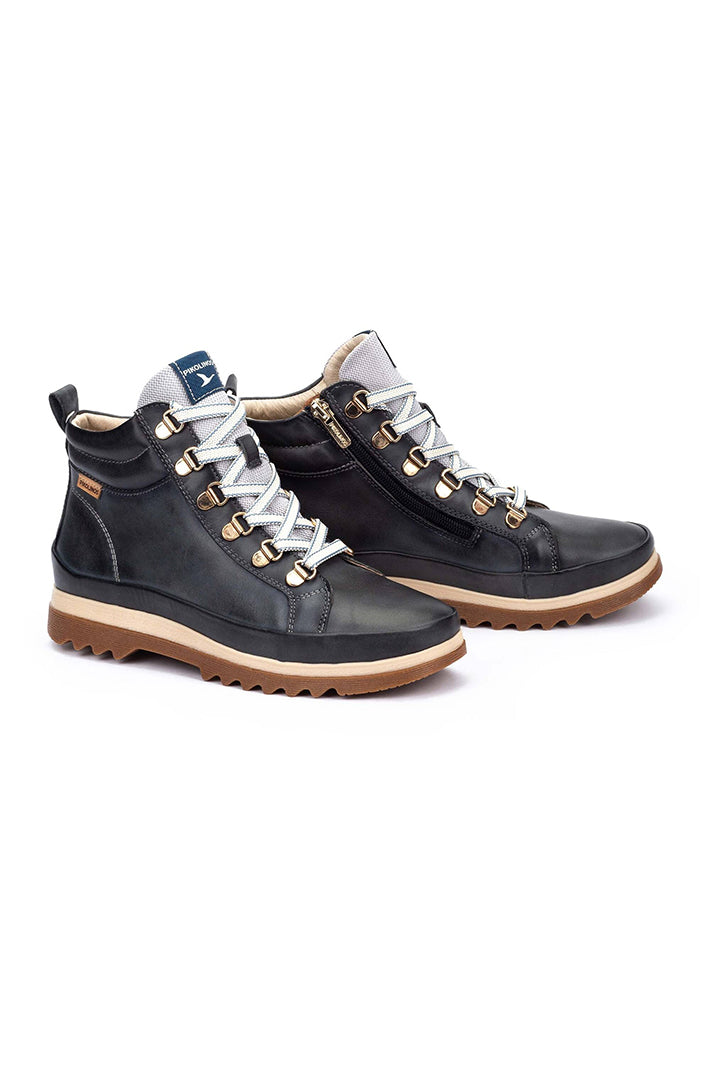 Pikolinos Vigo Ocean Navy Leather Lace-Up Hiker Boots W3W-8564ST, top view