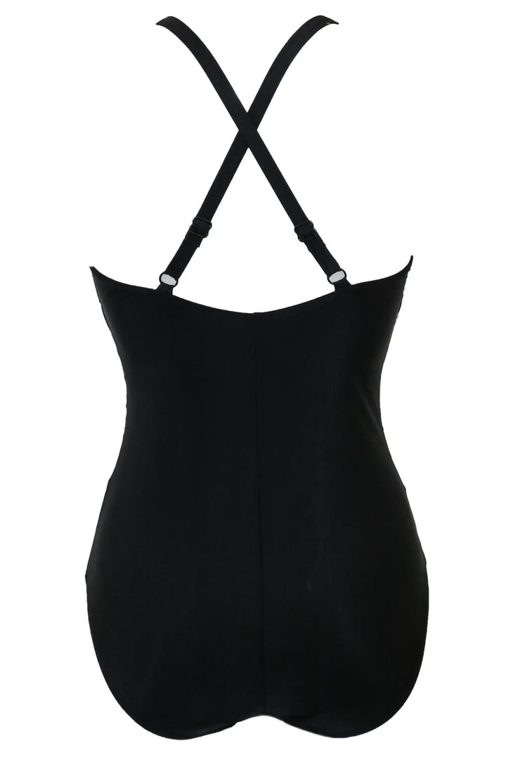 Pour Moi 1424 Black Mix Energy Chlorine Resistant Recycled V-Neck Linear Swimsuit - Shirley Allum Boutique