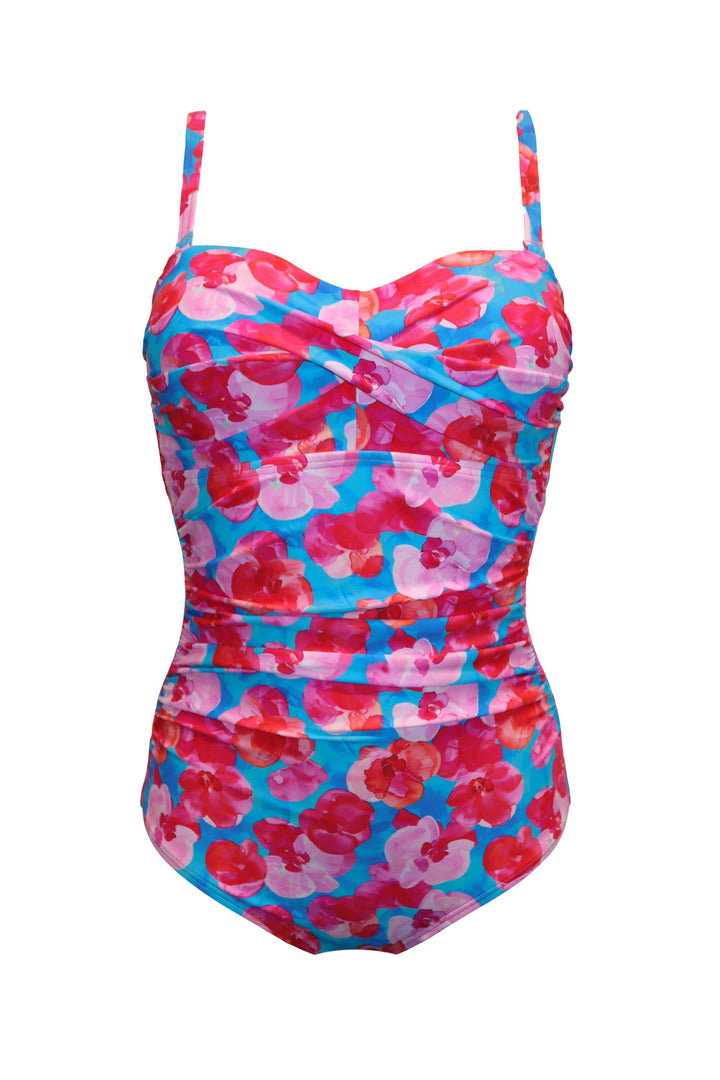 Pour Moi 15209 Blue Pink Santa Monica Strapless Tummy Control Swimsuit