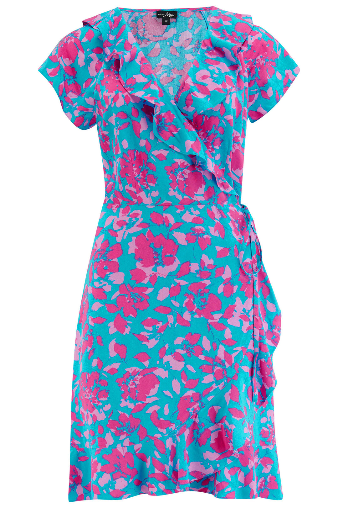 Pour Moi Beach Dress Blue Floral Frill Wrap 91090 620 - Shirley Allum Boutique