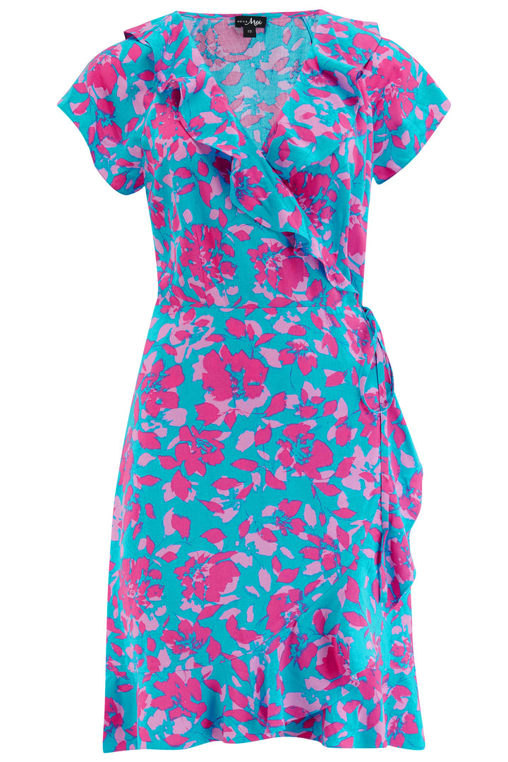 Pour Moi Beach Dress Blue Floral Frill Wrap 91090 620 - Shirley Allum Boutique