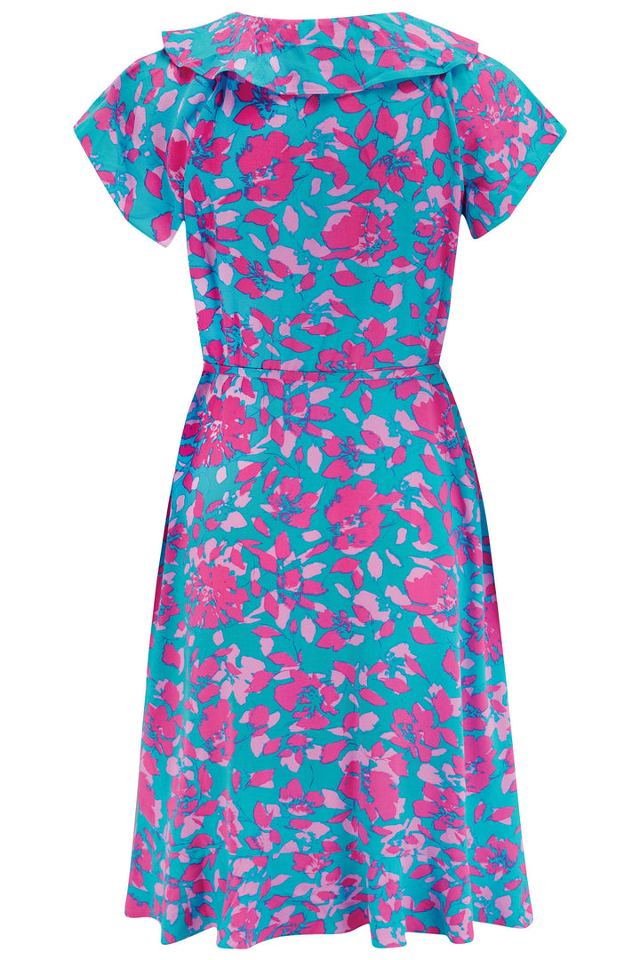 Pour Moi Beach Dress Blue Floral Frill Wrap 91090 620 - Shirley Allum Boutique