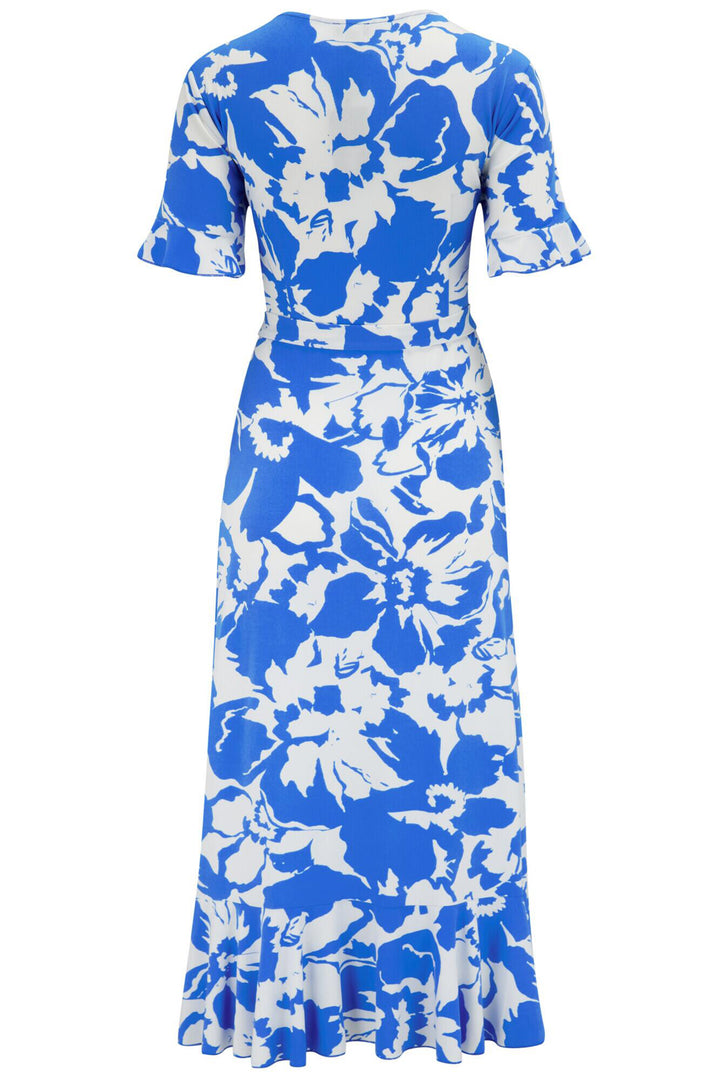 Pour Moi Megan Midi Wrap Dress Slinky Jersey Frill Detail Blue/White 21596 - Shirley Allum Boutique