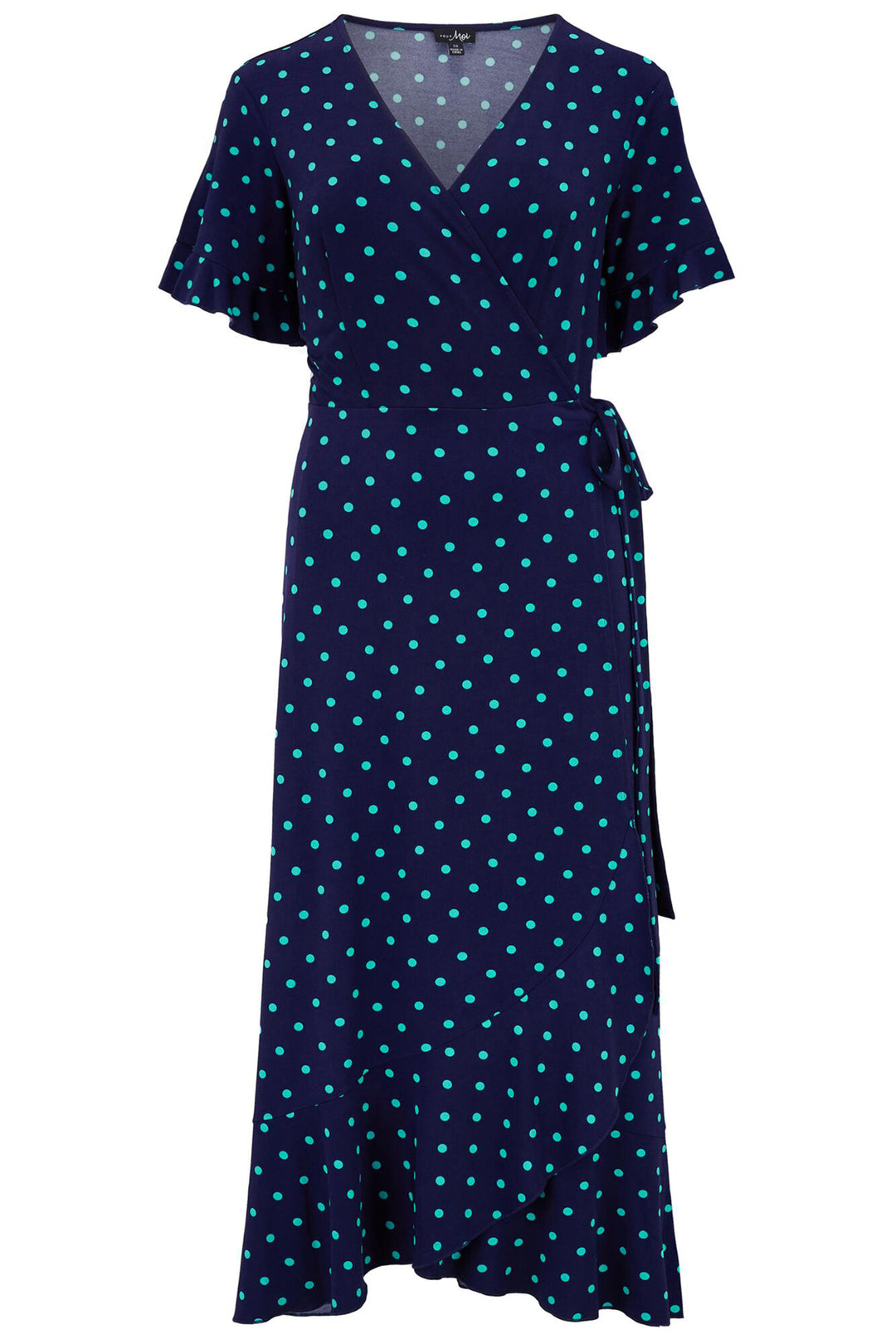 Pour Moi Megan Midi Wrap Dress Slinky Jersey Frill Detail NavyAqua 21596 - Shirley Allum Boutique