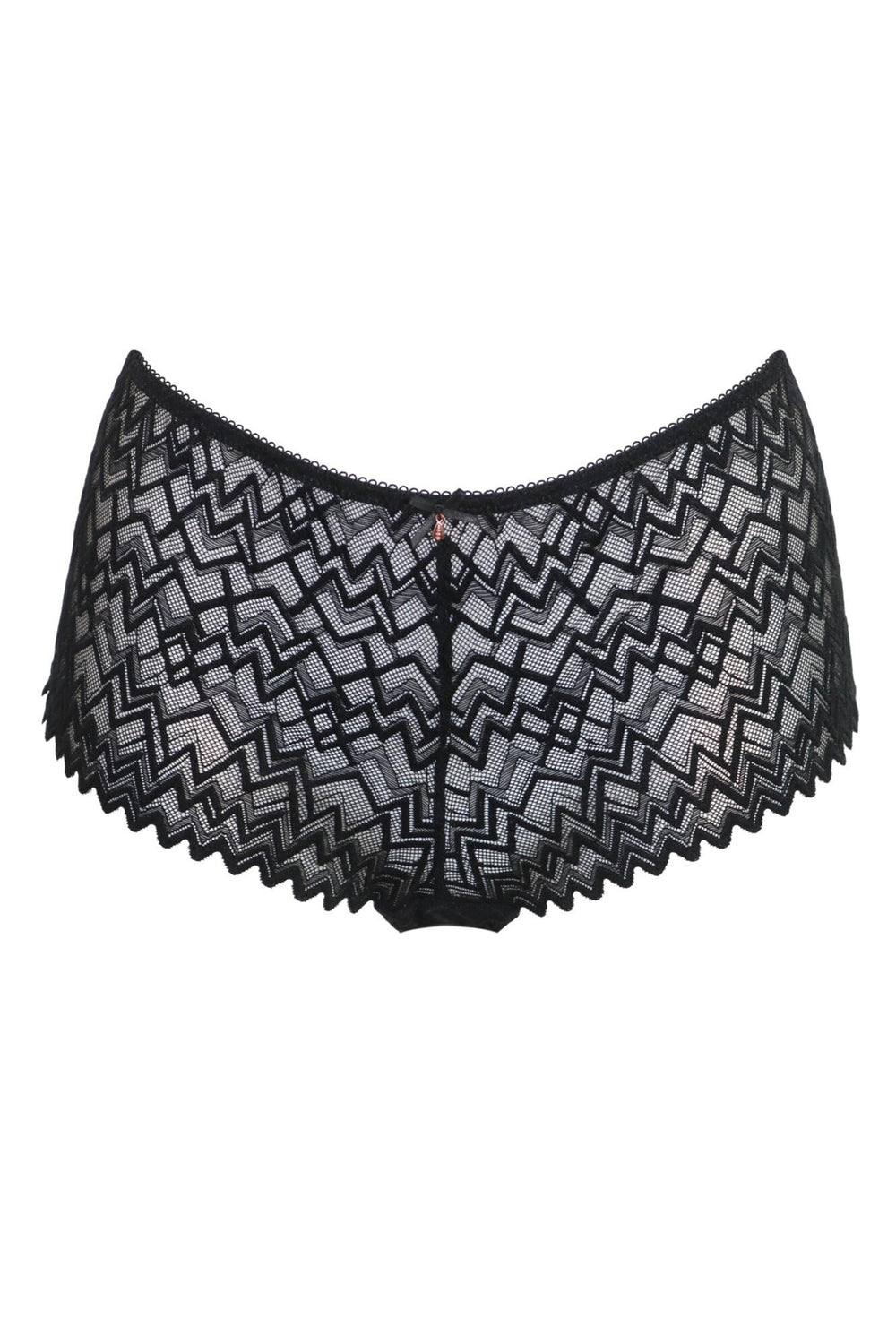 Black lace underwear with geometric pattern on a white background