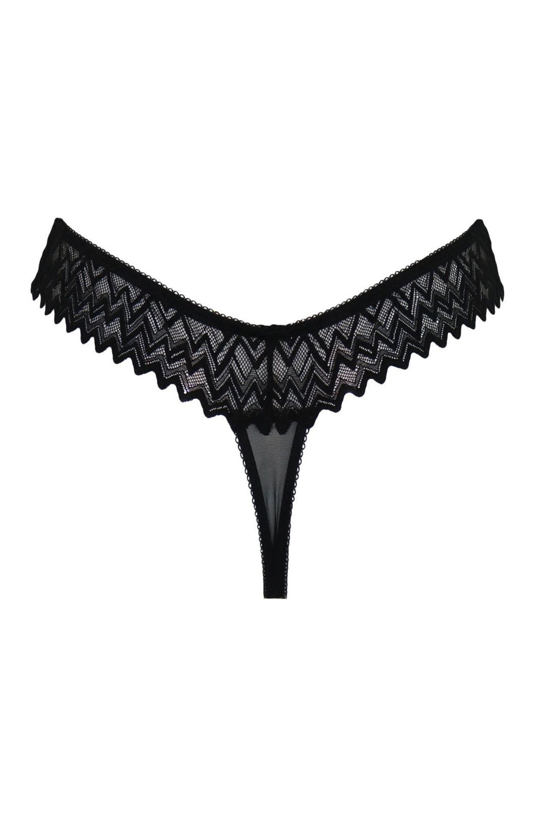 Black lace thong on a white background