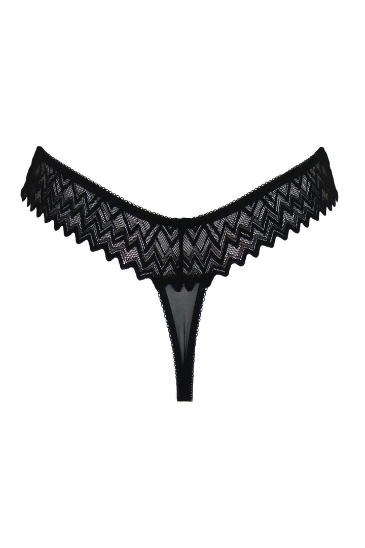 Black lace thong on a white background