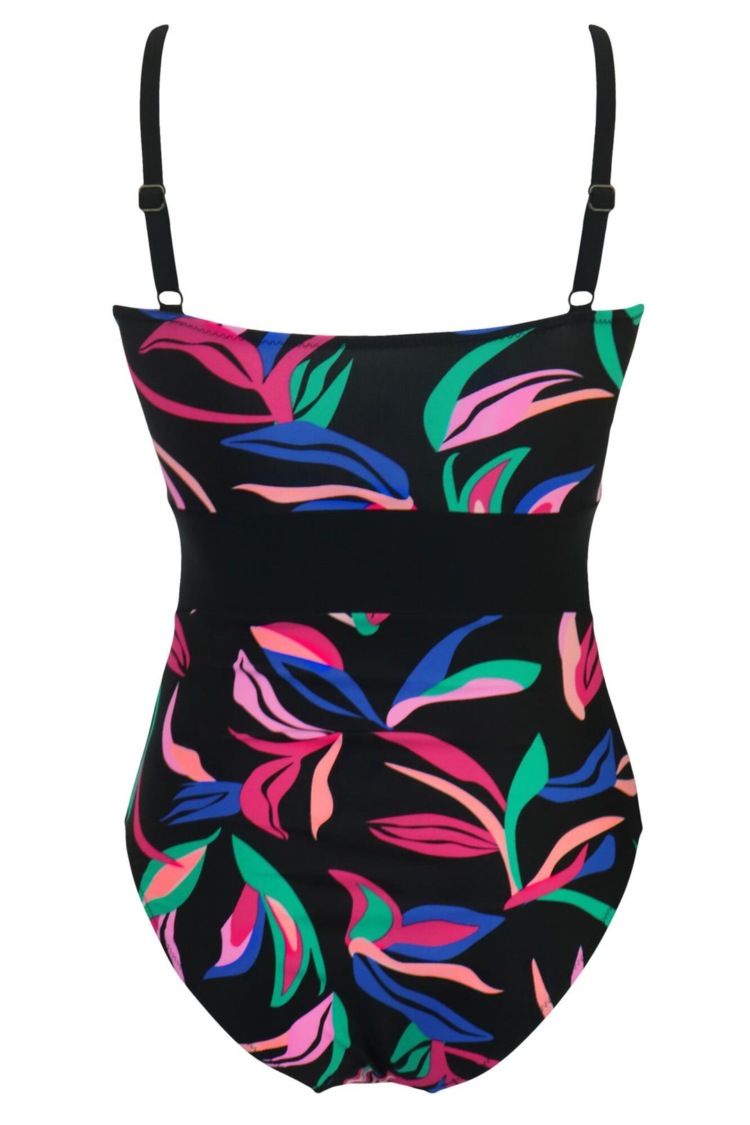 Pour Moi Palermo Swimsuit Black Tropical Panelled Tummy Control 21108R 786
