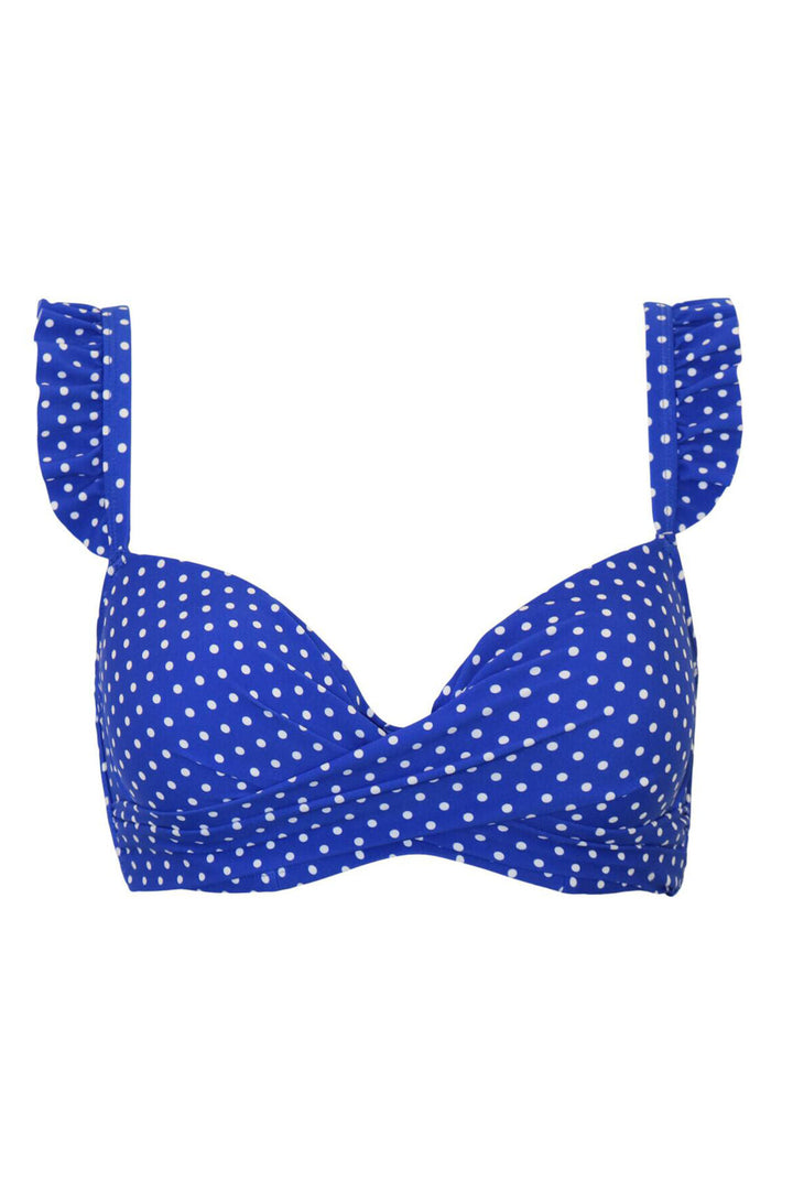 Pour Moi Sicily Bikini Top Blue White Lightly Padded Underwired Twist Front 26511R 170 - Shirley Allum Boutique