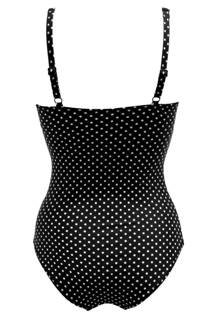 Pour Moi Sicily Swimsuit Frill Tummy Control Black White 26509R 151 - Shirley Allum Boutique