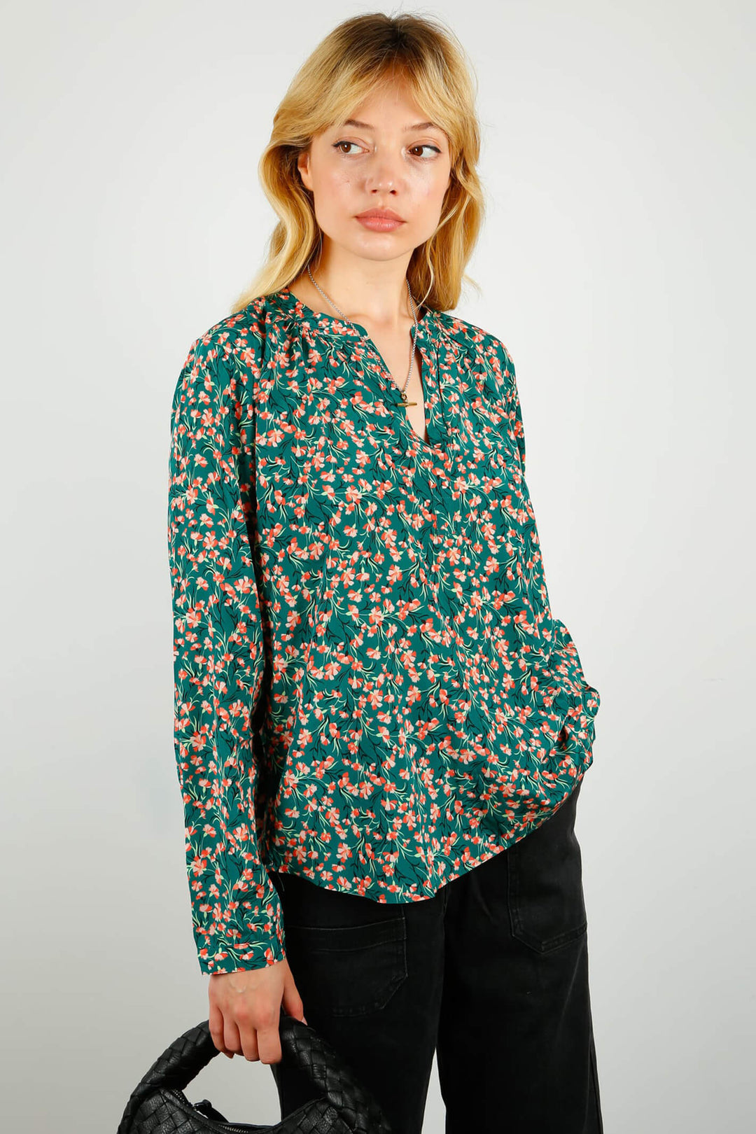 Primrose Park Sandy Carnation 04 Green Orange Print Silk Shirt - Shirley Allum Boutique
