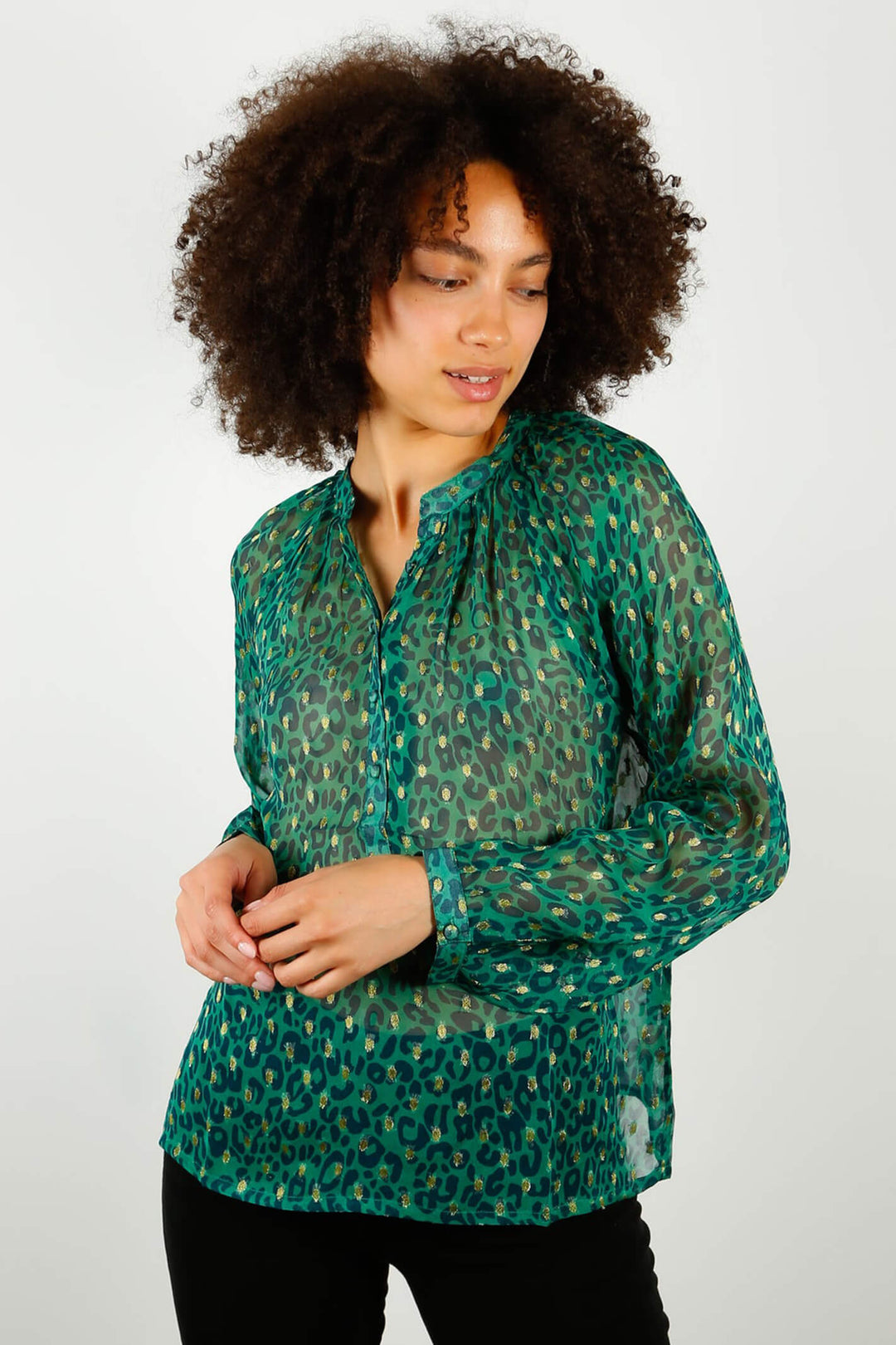 Primrose Park Zion 02 Green Leo Print Top - Shirley Allum Boutique