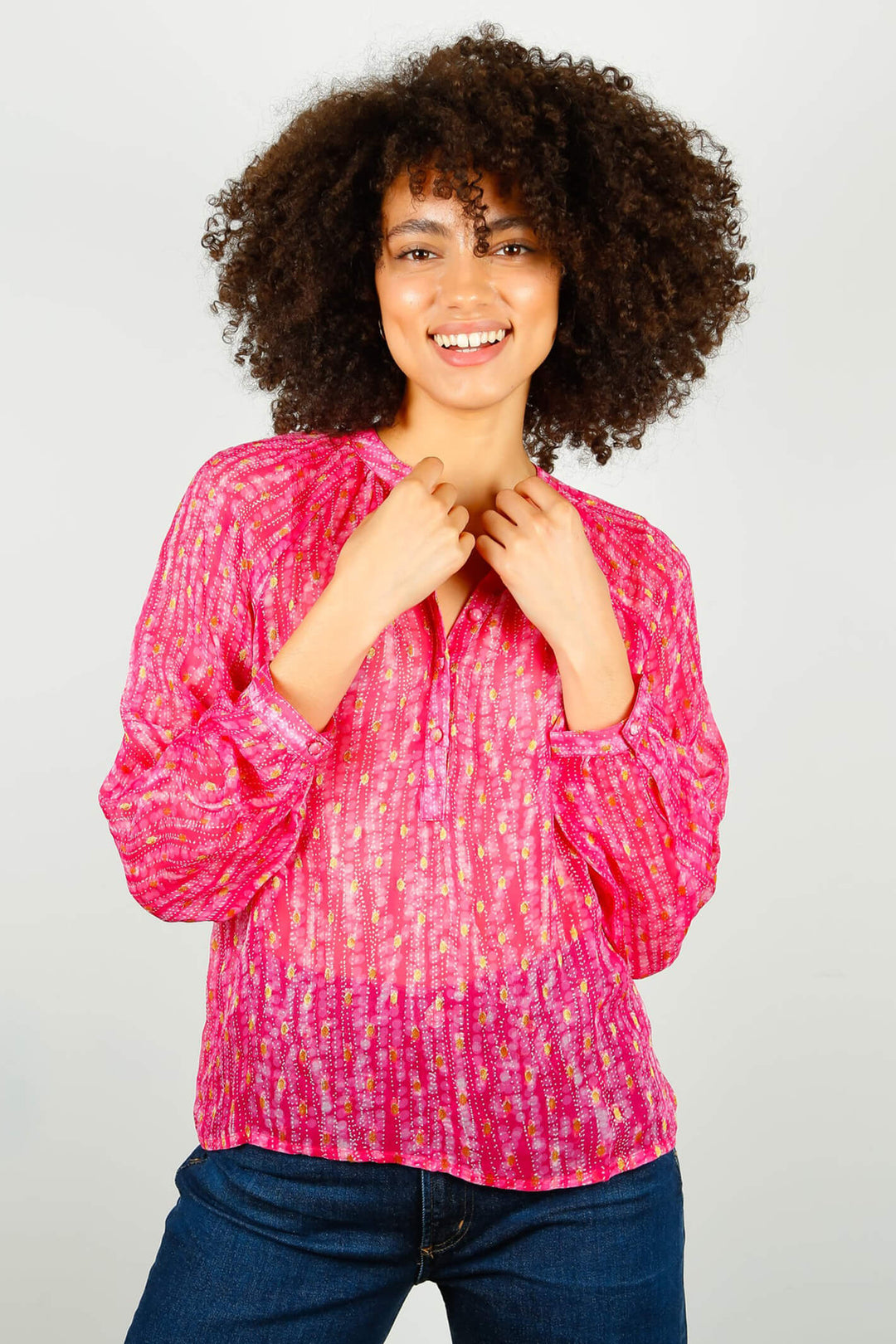 Primrose Park Zion 02 Pink Dot Falls Print Top - Shirley Allum Boutique