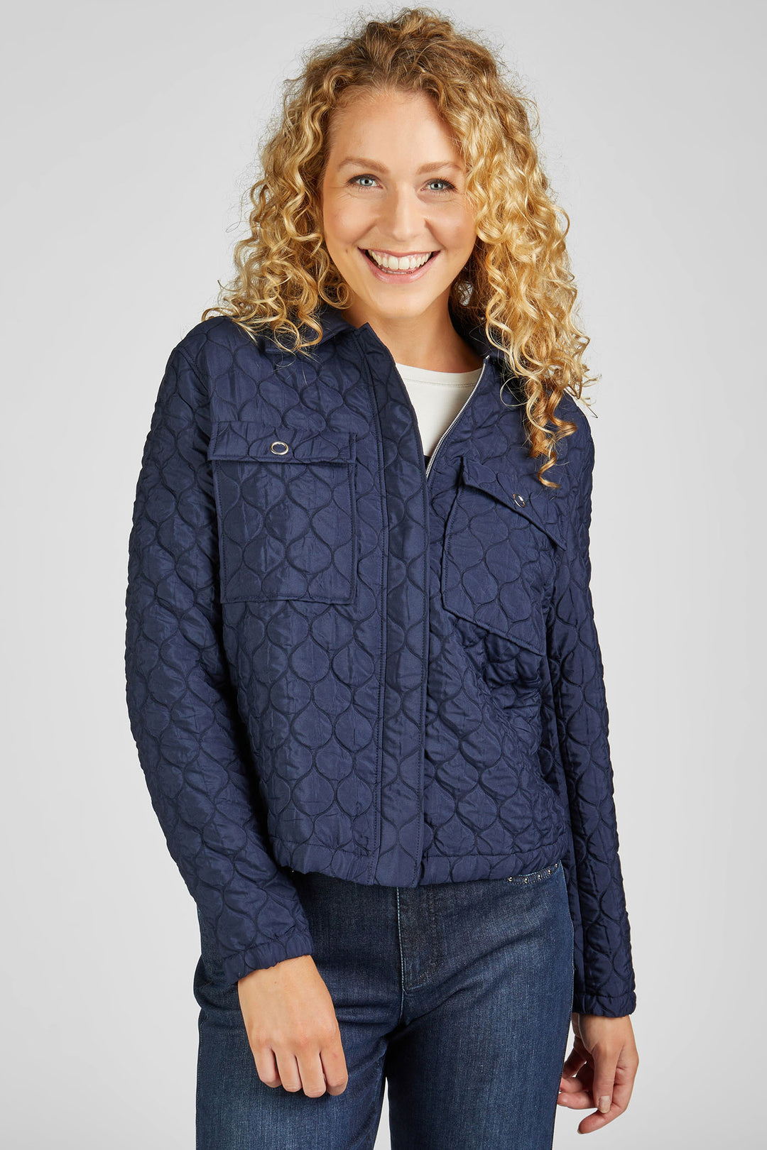 Rabe 52-111020 2390 Navy Quilt Zip Front Jacket - Shirley Allum Boutique