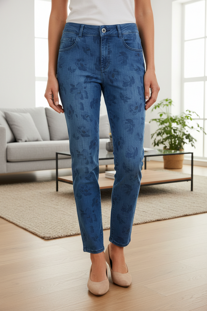 Rabe 52-211150 2395 Sunny Blue Flower Print Denim Jeans