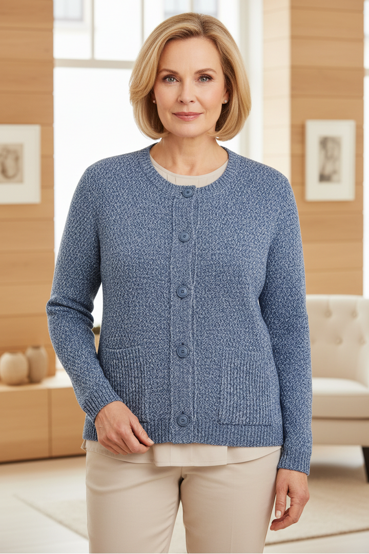 Rabe 52-211520 2377 Blue Melange Button Front Cardigan