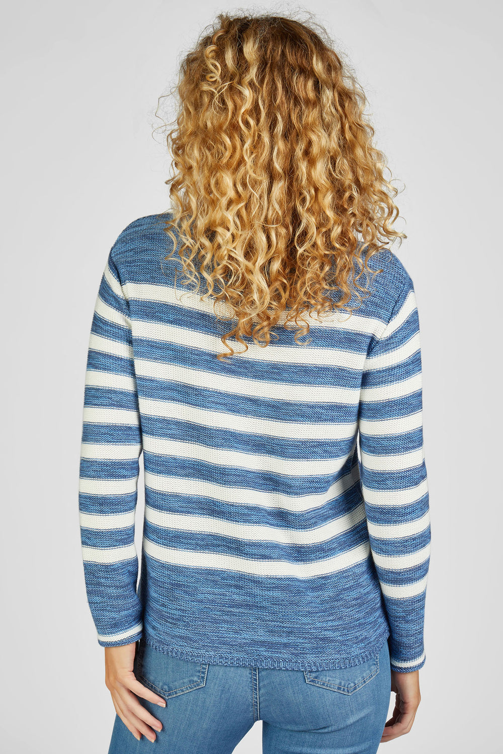 Rabe 52-211602 2377 Blue Melange Stripe Curl Neck Jumper - Shirley Allum Boutique