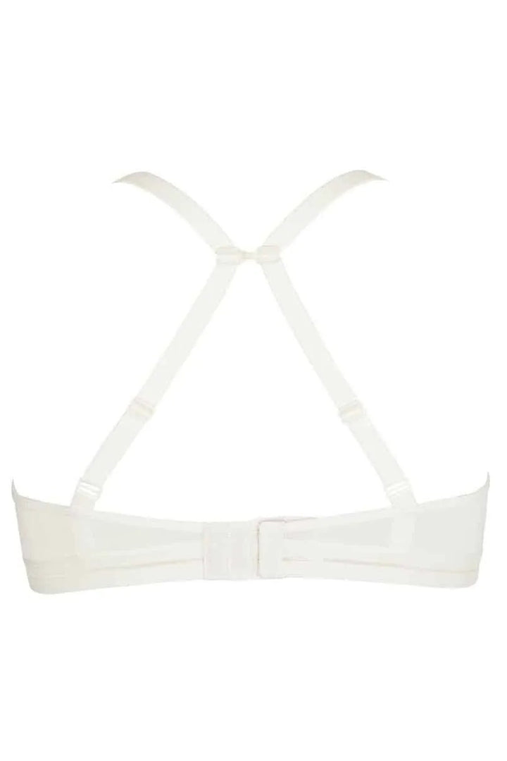 White bralette with thin straps on a white background